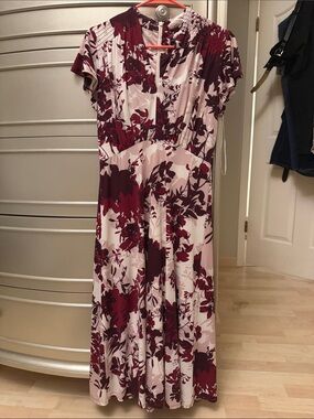 Nordstrom Pink and Burgundy Floral Midi Dress